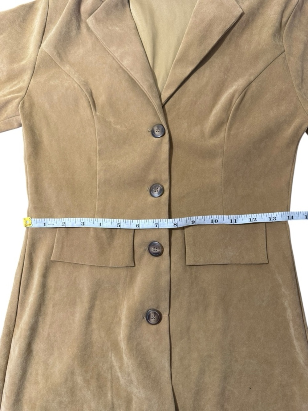 Charlotte Russe Tan Suede Coat Dress Size 3 Button Front A-Line Vintage Style - Picture 6 of 8